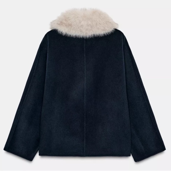 ZARA FAUX FUR COLLAR WOOL COAT - Picture 14 of 16